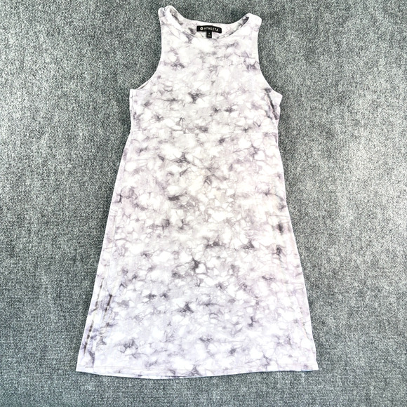 Athleta High Neck Santorini Dress Rip Tide Silver Bells Gray White Size S - Picture 1 of 10